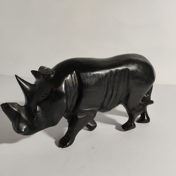 Hand Carved Solid Wood Rhino Sculpture Wildlife Small Figure animal 9” - Picture 2 of 16